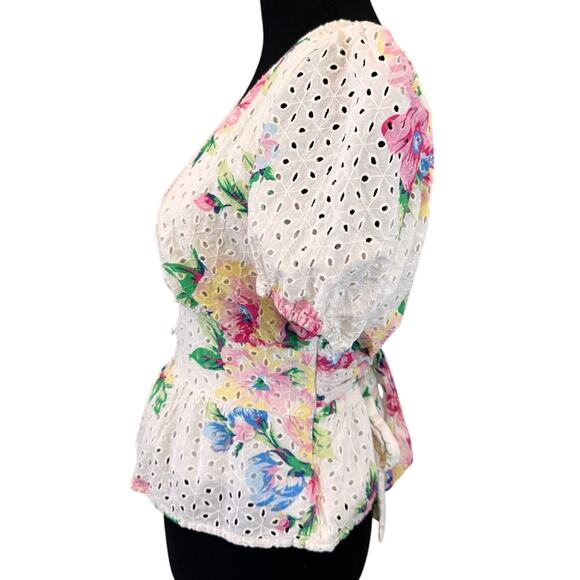 SLATE & WILLOW X RTR White Floral Eyelet Blouse Top Size L - Picture 7 of 10